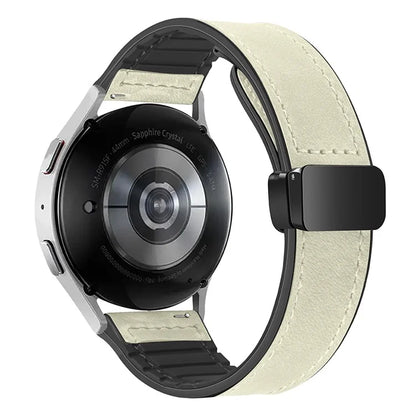 For Samsung Gear Sport / Huawei Watch GT 3 42mm Magnetic Genuine Cow Leather Watch Band, 20mm