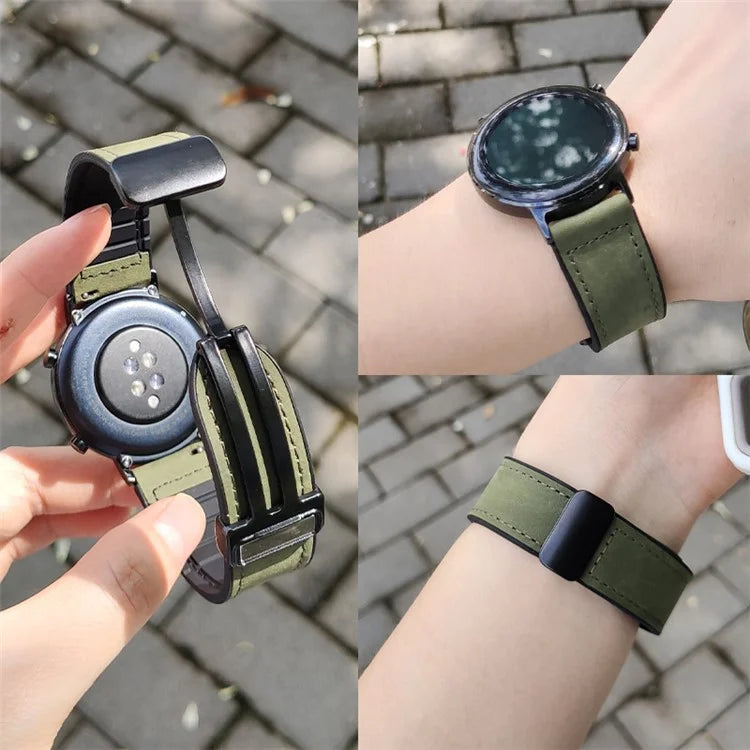 For Samsung Gear Sport / Huawei Watch GT 3 42mm Magnetic Genuine Cow Leather Watch Band, 20mm