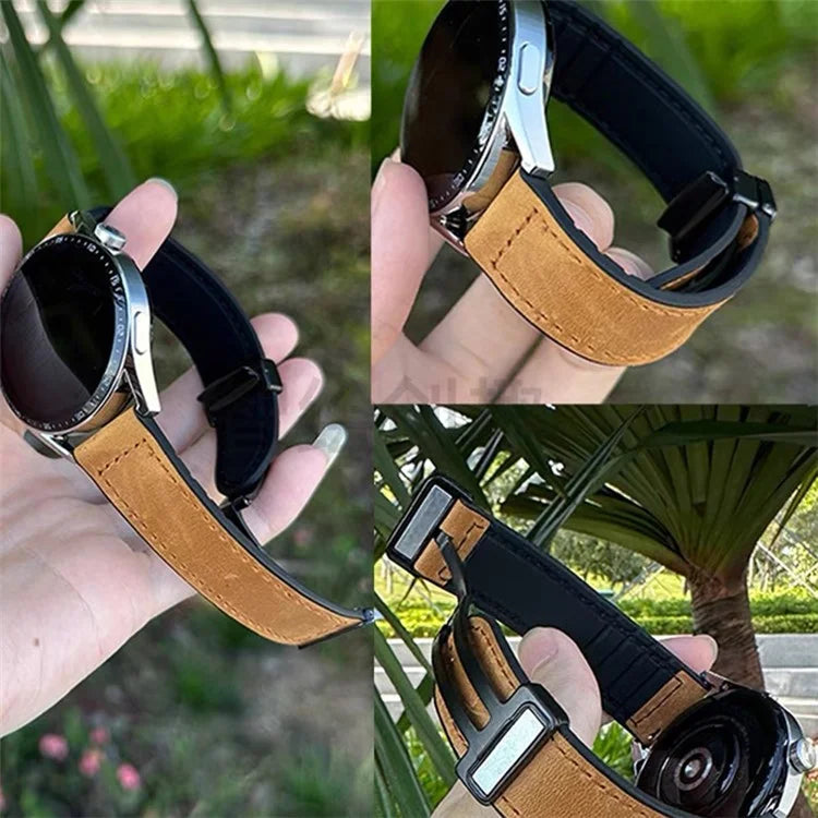 For Samsung Gear Sport / Huawei Watch GT 3 42mm Magnetic Genuine Cow Leather Watch Band, 20mm