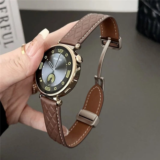 For Huawei Watch GT 4 41mm / Garmin Venu 3S Genuine Cow Leather Band 18mm Magnetic Buckle Strap