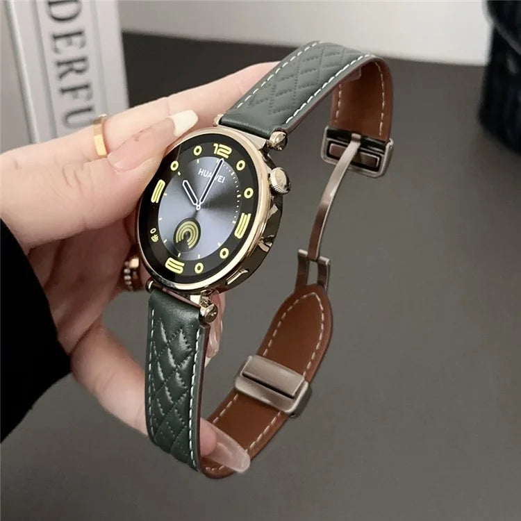For Huawei Watch GT 4 41mm / Garmin Venu 3S Genuine Cow Leather Band 18mm Magnetic Buckle Strap