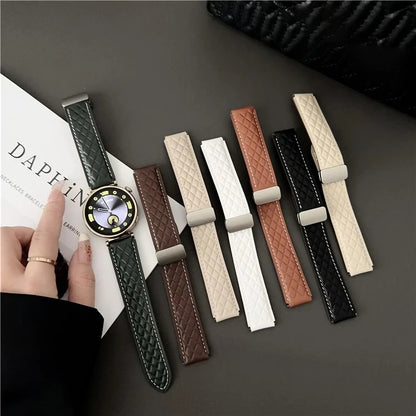 For Huawei Watch GT 4 41mm / Garmin Venu 3S Genuine Cow Leather Band 18mm Magnetic Buckle Strap