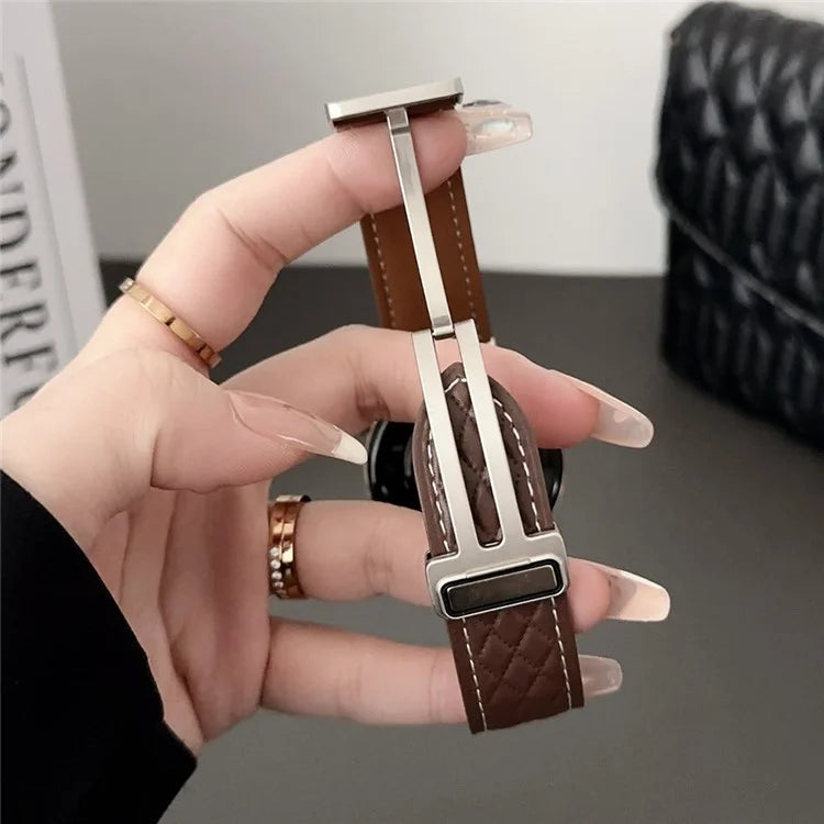 For Huawei Watch GT 4 41mm / Garmin Venu 3S Genuine Cow Leather Band 18mm Magnetic Buckle Strap