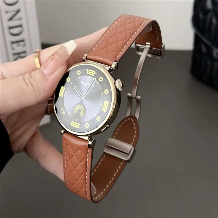 For Huawei Watch GT 4 41mm / Garmin Venu 3S Genuine Cow Leather Band 18mm Magnetic Buckle Strap