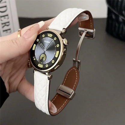 For Huawei Watch GT 4 41mm / Garmin Venu 3S Genuine Cow Leather Band 18mm Magnetic Buckle Strap