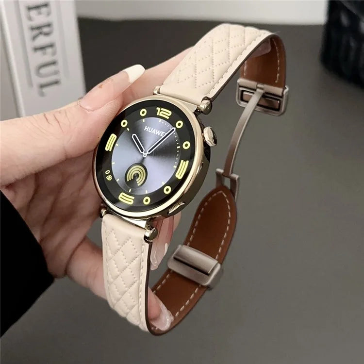 For Huawei Watch GT 4 41mm / Garmin Venu 3S Genuine Cow Leather Band 18mm Magnetic Buckle Strap