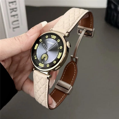 For Huawei Watch GT 4 41mm / Garmin Venu 3S Genuine Cow Leather Band 18mm Magnetic Buckle Strap