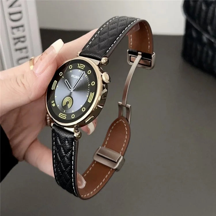 For Samsung Galaxy Watch3 45mm / Huawei Watch GT 4 46mm Watch Strap 22mm Genuine Cow Leather Magnetic Buckle Band