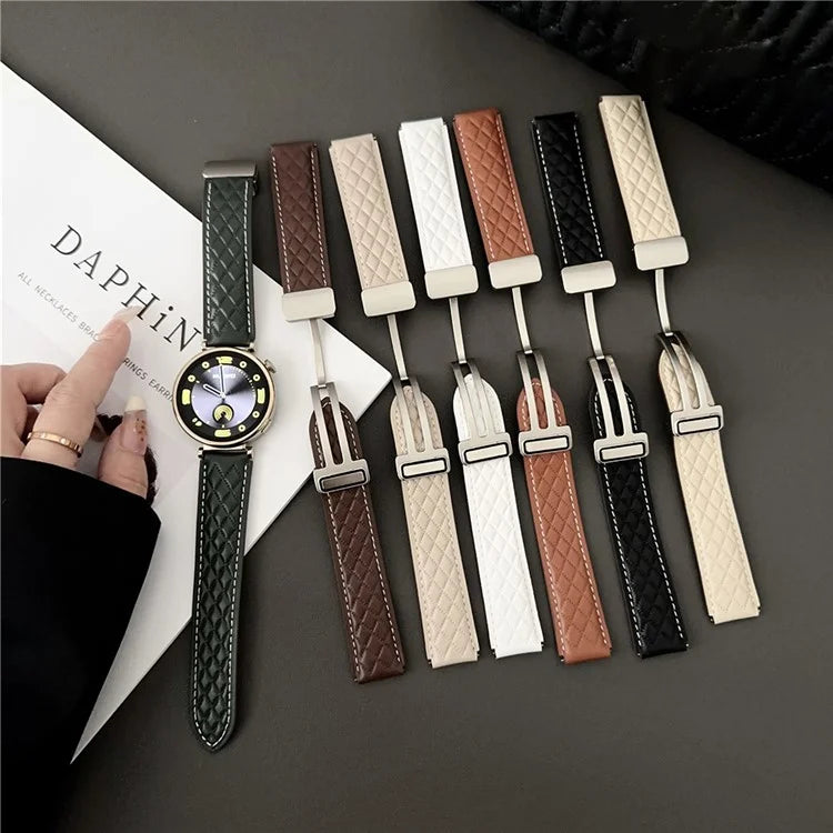 For Samsung Galaxy Watch3 45mm / Huawei Watch GT 4 46mm Watch Strap 22mm Genuine Cow Leather Magnetic Buckle Band