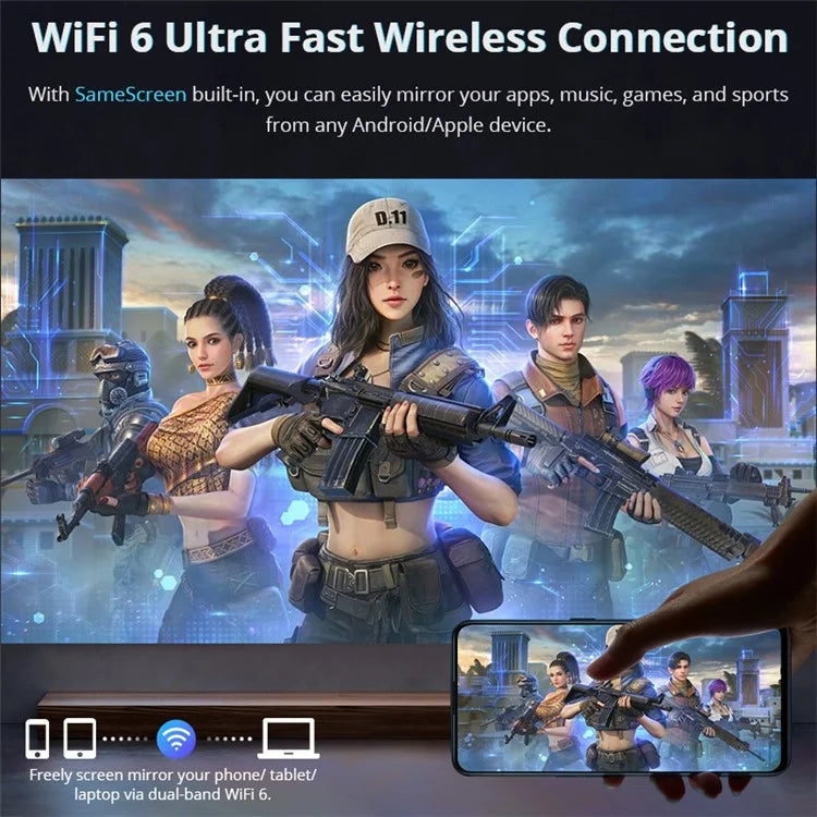 L012AQ 4K Projector with WiFi 6 Bluetooth 5.2 Android 11 WIFI 6 720P 1+8G Smart Home Projector