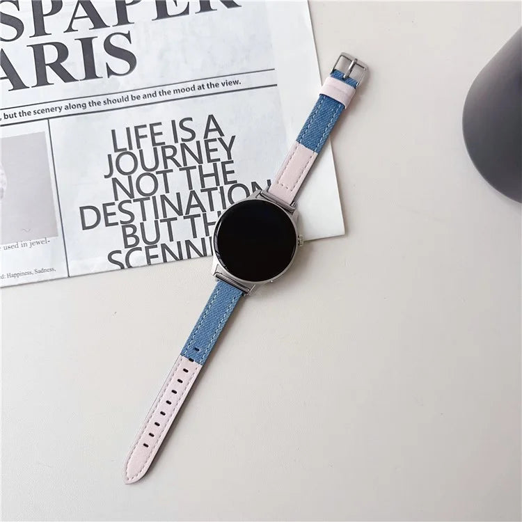 For Huawei Watch GT 4 41mm / Garmin Venu 3S Strap 18mm Denim+PU Leather Watch Band