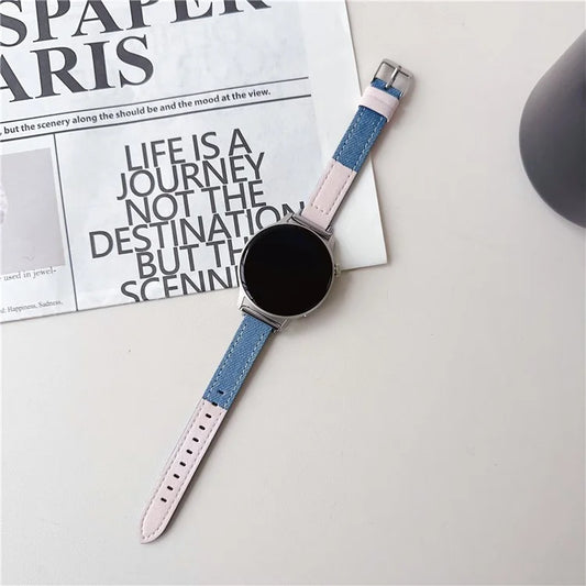 For Huawei Watch GT 4 41mm / Garmin Venu 3S Strap 18mm Denim+PU Leather Watch Band