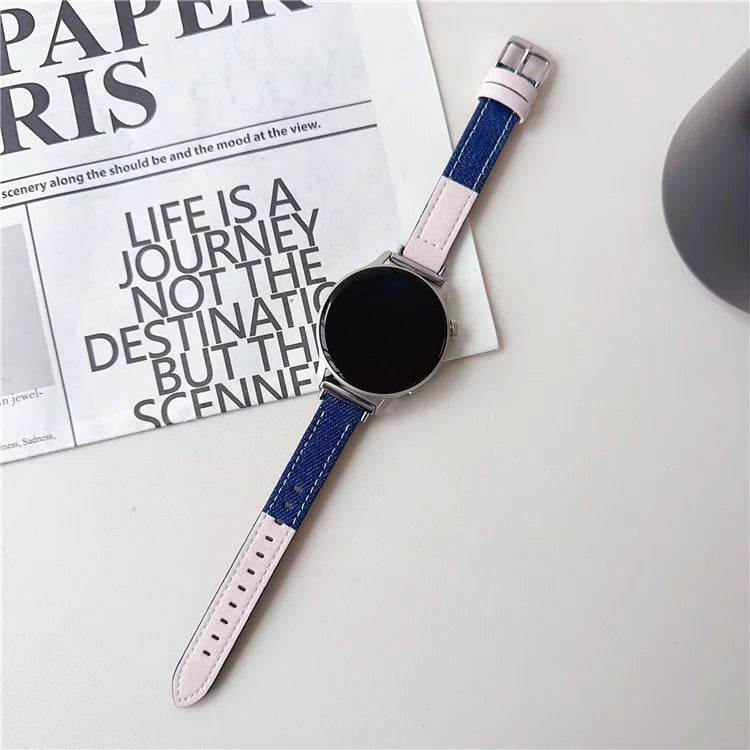 For Huawei Watch GT 4 41mm / Garmin Venu 3S Strap 18mm Denim+PU Leather Watch Band