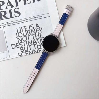 For Huawei Watch GT 4 41mm / Garmin Venu 3S Strap 18mm Denim+PU Leather Watch Band