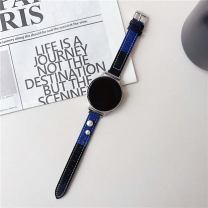 For Huawei Watch GT 4 41mm / Garmin Venu 3S Strap 18mm Denim+PU Leather Watch Band