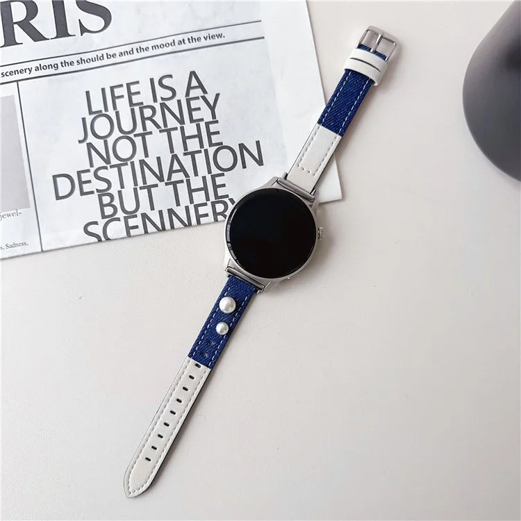 For Huawei Watch GT 4 41mm / Garmin Venu 3S Strap 18mm Denim+PU Leather Watch Band