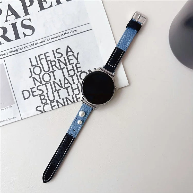 For Huawei Watch GT 4 41mm / Garmin Venu 3S Strap 18mm Denim+PU Leather Watch Band