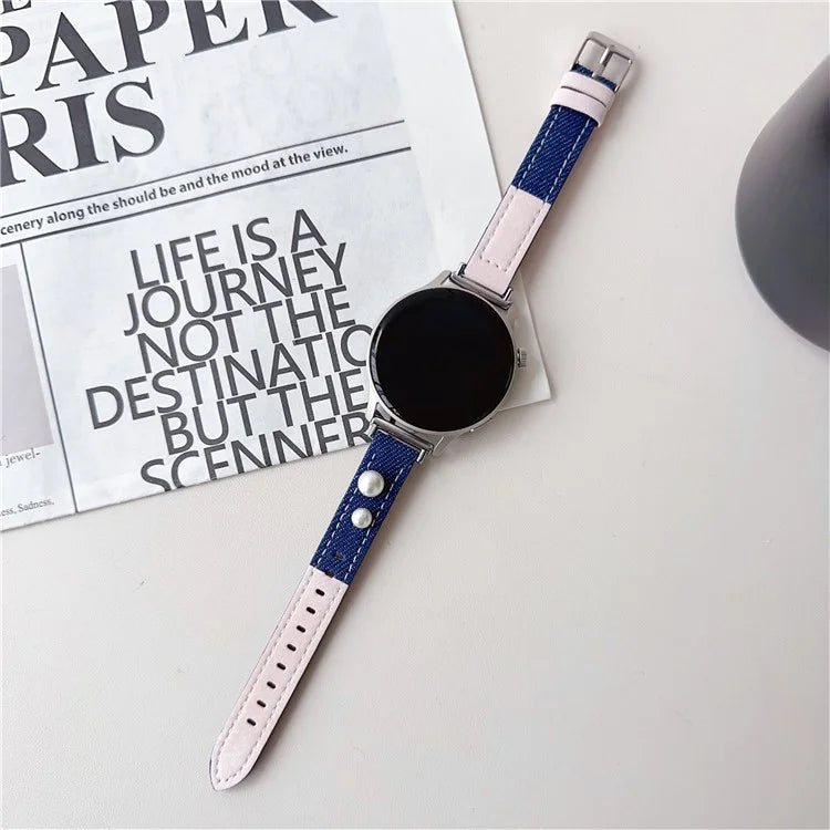 For Huawei Watch GT 4 41mm / Garmin Venu 3S Strap 18mm Denim+PU Leather Watch Band