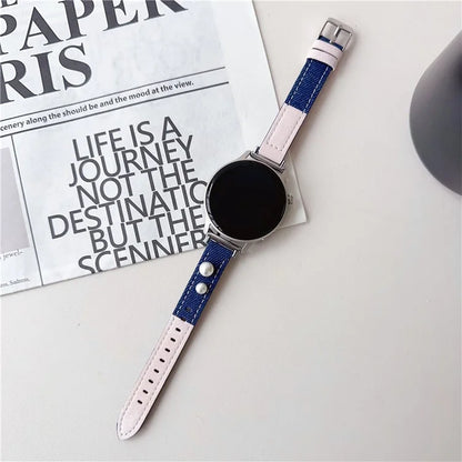 For Huawei Watch GT 4 41mm / Garmin Venu 3S Strap 18mm Denim+PU Leather Watch Band