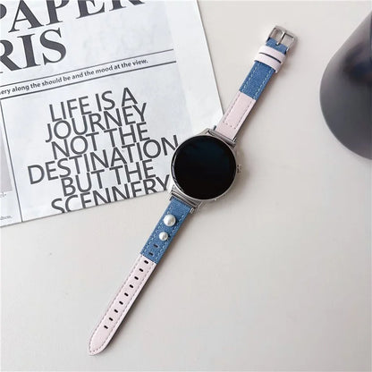 For Huawei Watch GT 4 41mm / Garmin Venu 3S Strap 18mm Denim+PU Leather Watch Band