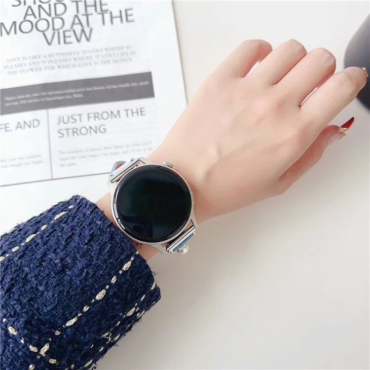 For Huawei Watch GT 4 41mm / Garmin Venu 3S Strap 18mm Denim+PU Leather Watch Band