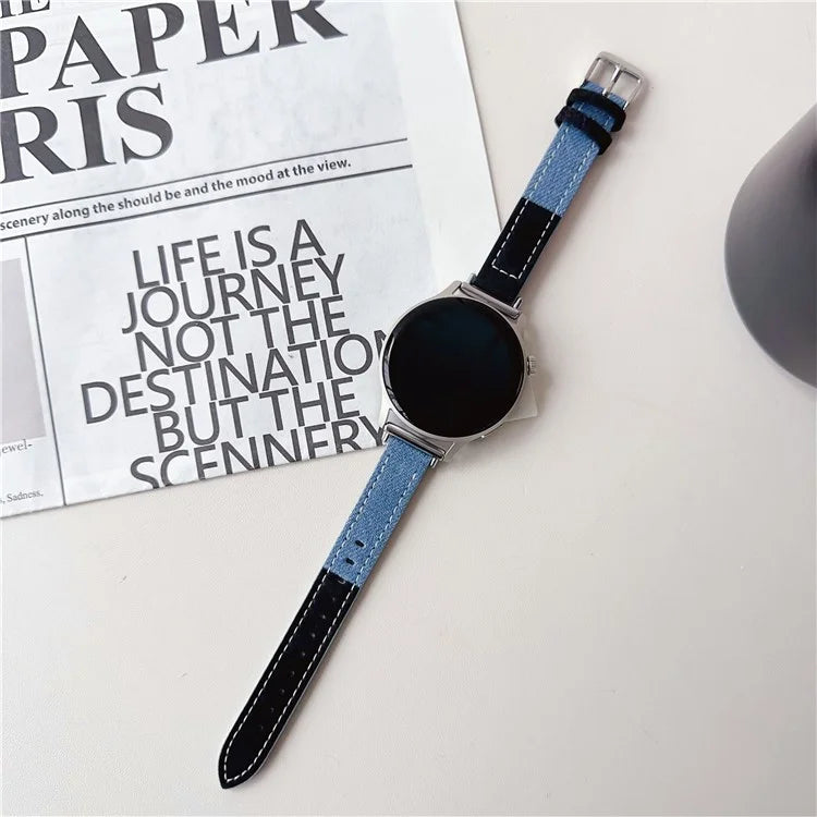 For Huawei Watch GT 4 41mm / Garmin Venu 3S Strap 18mm Denim+PU Leather Watch Band