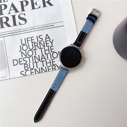 For Huawei Watch GT 4 41mm / Garmin Venu 3S Strap 18mm Denim+PU Leather Watch Band