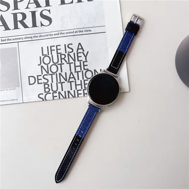 For Huawei Watch GT 4 41mm / Garmin Venu 3S Strap 18mm Denim+PU Leather Watch Band