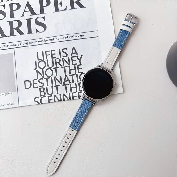 For Huawei Watch GT 4 41mm / Garmin Venu 3S Strap 18mm Denim+PU Leather Watch Band