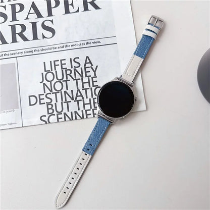For Huawei Watch GT 4 41mm / Garmin Venu 3S Strap 18mm Denim+PU Leather Watch Band