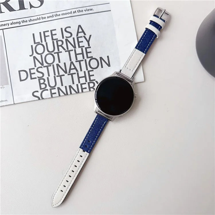 For Huawei Watch GT 4 41mm / Garmin Venu 3S Strap 18mm Denim+PU Leather Watch Band