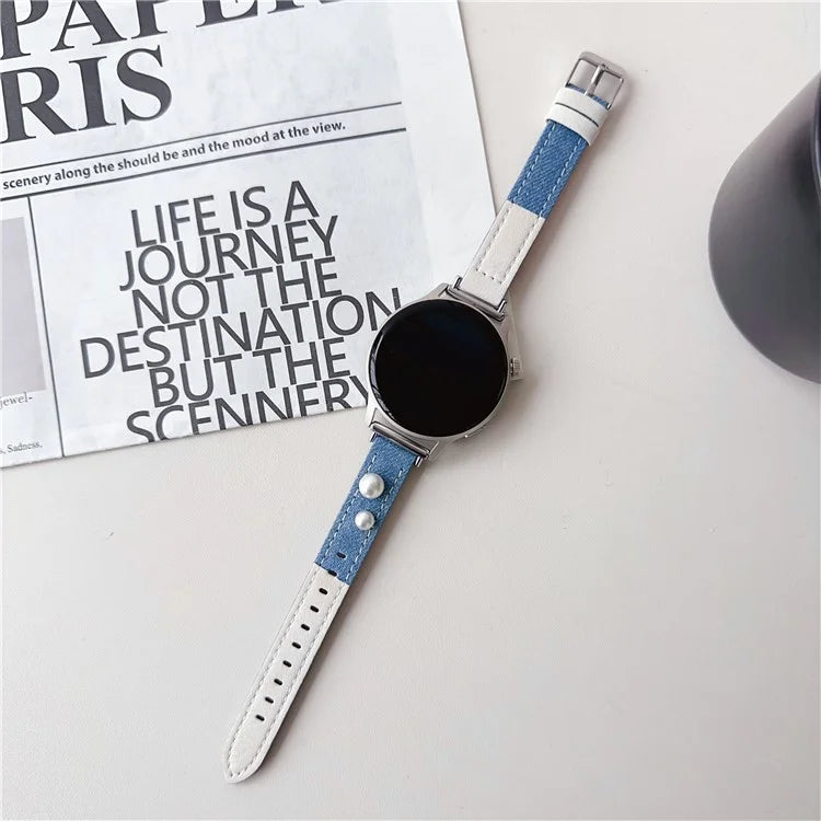 For Huawei Watch GT 4 41mm / Garmin Venu 3S Strap 18mm Denim+PU Leather Watch Band
