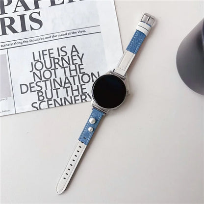 For Huawei Watch GT 4 41mm / Garmin Venu 3S Strap 18mm Denim+PU Leather Watch Band