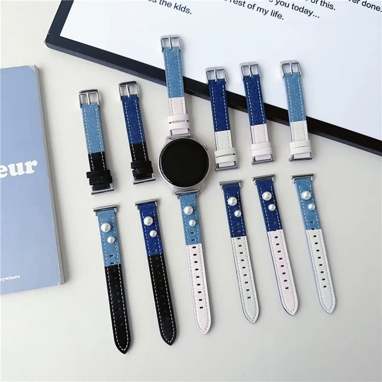 For Huawei Watch GT 4 41mm / Garmin Venu 3S Strap 18mm Denim+PU Leather Watch Band