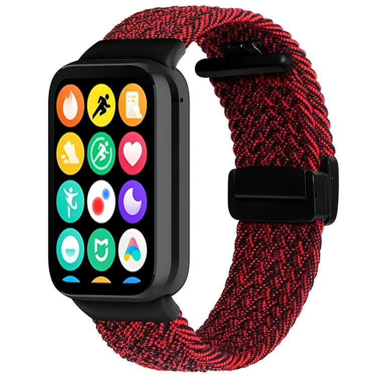 For Xiaomi Smart Band 8 Pro / Redmi Watch 4 Nylon Braided Band Magnetic Buckle Watch Strap+Red