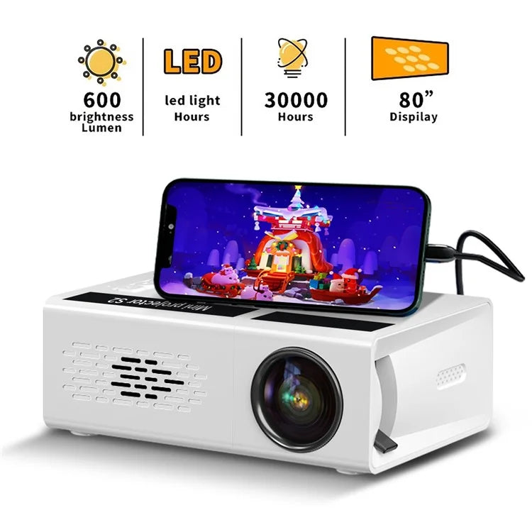 S2 Portable LED Projector 1080P HD Clear 600 Lumen Mini Home Theater Media Player