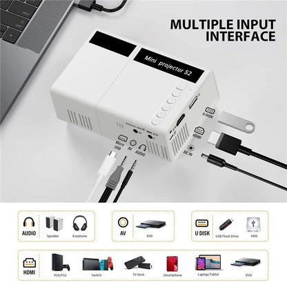 S2 Portable LED Projector 1080P HD Clear 600 Lumen Mini Home Theater Media Player
