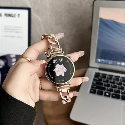 For Samsung Galaxy Watch6 / Garmin Venu Sq 2 Watch Strap 20mm  Stainless Steel Rhinestone Wrist Band