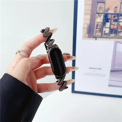 For Xiaomi Mi Band 5 / 6 / 7 / Smart Band 8 Watch Strap Zinc Alloy Wave Design Wristband
