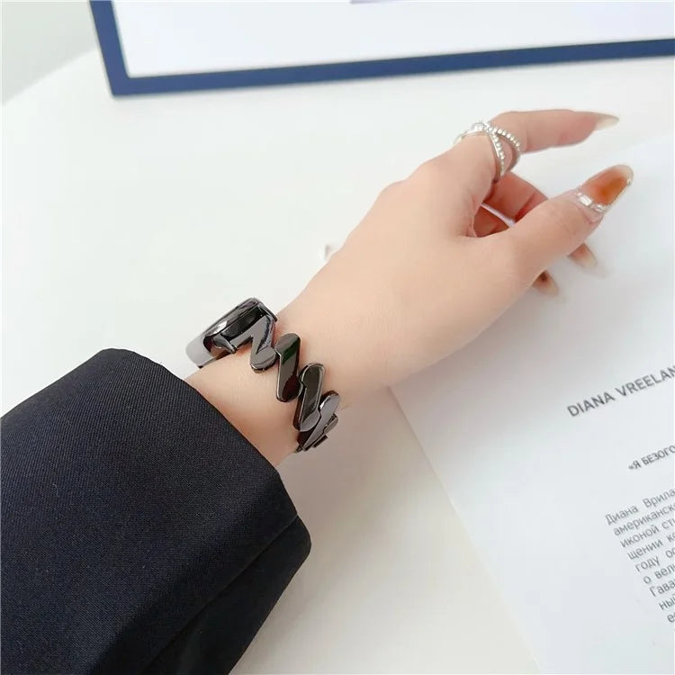 For Xiaomi Mi Band 5 / 6 / 7 / Smart Band 8 Watch Strap Zinc Alloy Wave Design Wristband