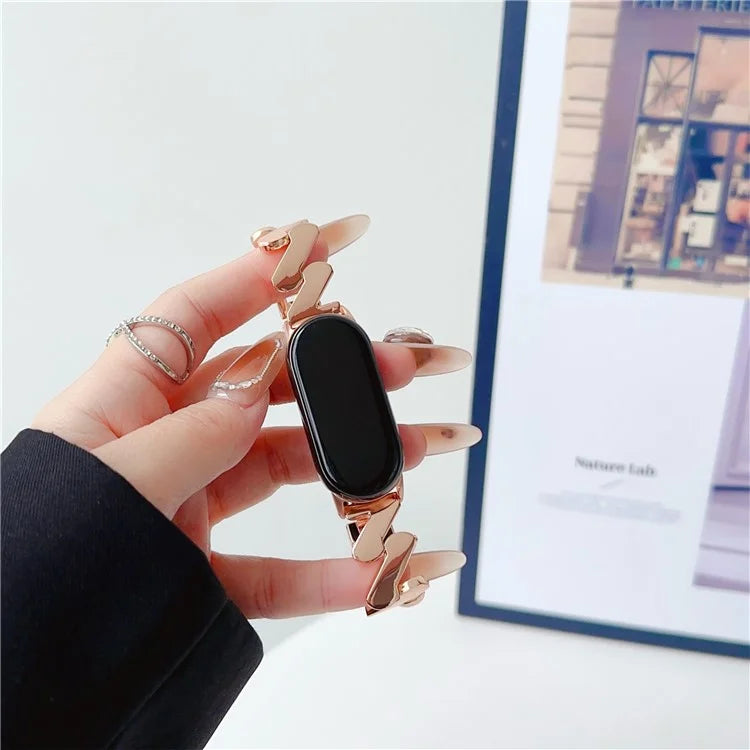 For Xiaomi Mi Band 5 / 6 / 7 / Smart Band 8 Watch Strap Zinc Alloy Wave Design Wristband