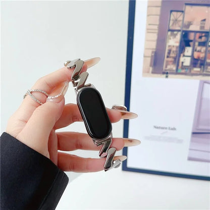 For Xiaomi Mi Band 5 / 6 / 7 / Smart Band 8 Watch Strap Zinc Alloy Wave Design Wristband