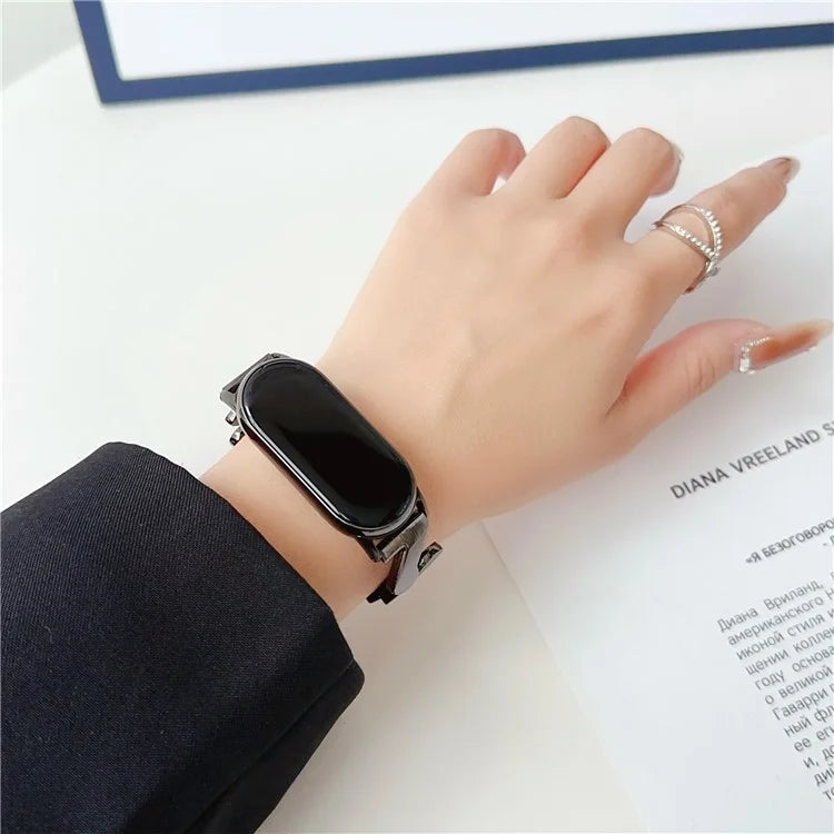 For Xiaomi Mi Band 5 / 6 / 7 / Smart Band 8 Watch Strap Zinc Alloy Wave Design Wristband