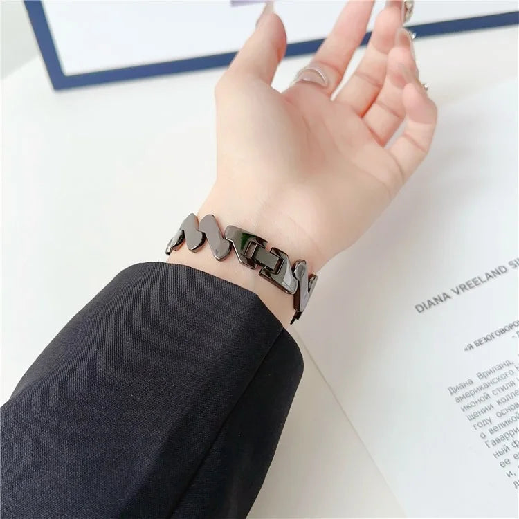 For Xiaomi Mi Band 5 / 6 / 7 / Smart Band 8 Watch Strap Zinc Alloy Wave Design Wristband