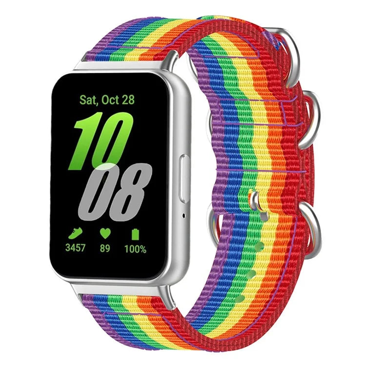 For Samsung Galaxy Fit3 SM-R390 Nylon Watch Strap Three Rings Replacement Wrist Band
