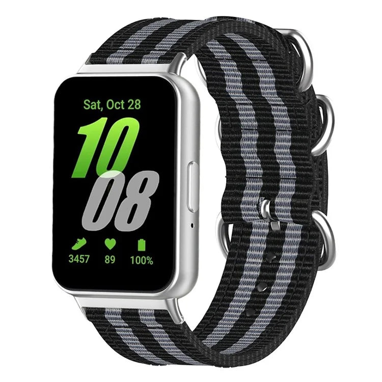 For Samsung Galaxy Fit3 SM-R390 Nylon Watch Strap Three Rings Replacement Wrist Band