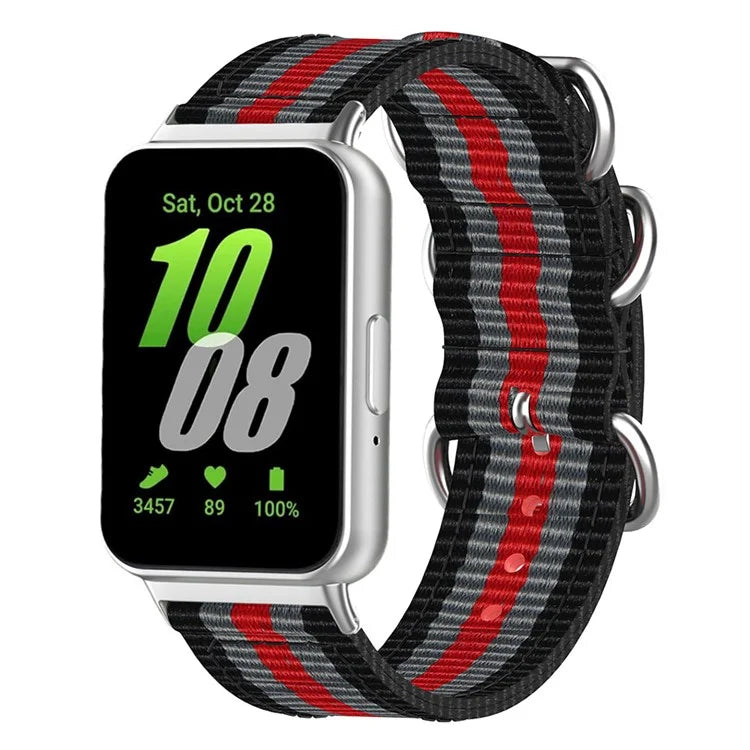 For Samsung Galaxy Fit3 SM-R390 Nylon Watch Strap Three Rings Replacement Wrist Band