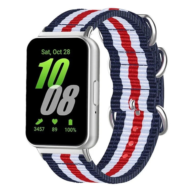 For Samsung Galaxy Fit3 SM-R390 Nylon Watch Strap Three Rings Replacement Wrist Band