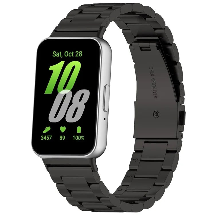 For Samsung Galaxy Fit3 SM-R390 Replacement Strap Classic 3-Bead Stainless Steel Watch Band