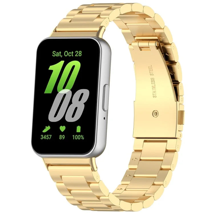 For Samsung Galaxy Fit3 SM-R390 Replacement Strap Classic 3-Bead Stainless Steel Watch Band